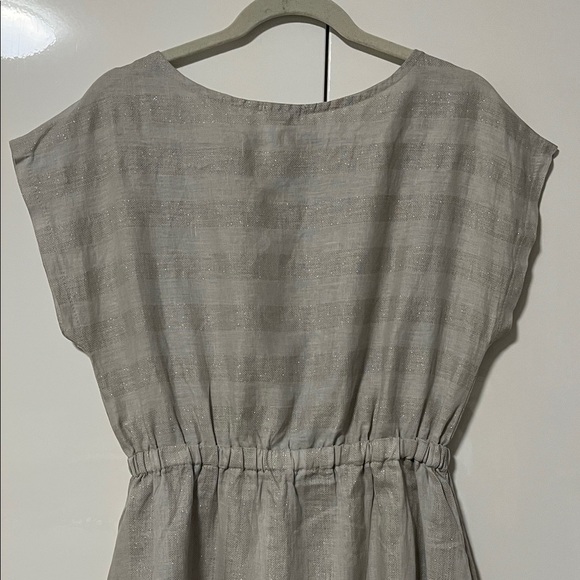 BELLAMBIA NWOT Gray Silver Linen Striped Midi Dress Made In Italy, Size L - Picture 10 of 14